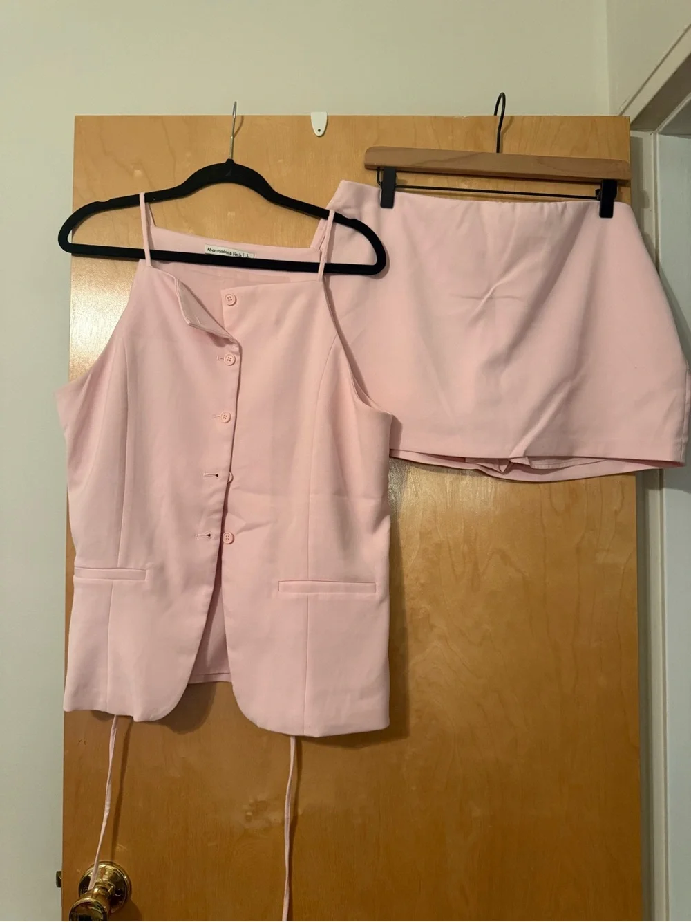 Light Pink Button-Front Skirt Set